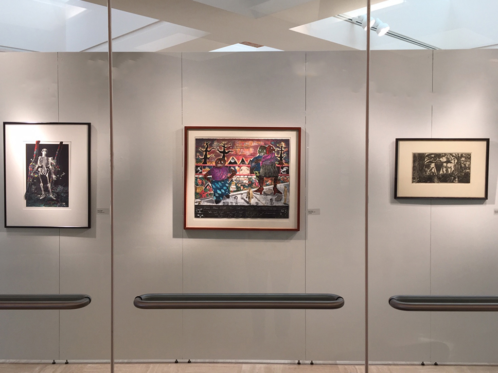 Front glass wall featuring work (L- R) Coates, Thayer, and Hazard